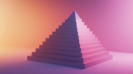 Poster - A futuristic, metallic pyramid chart in gradient shades, symbolizing steps in financial strategy and banking growth hierarchy