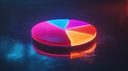 Poster - A glowing pie chart with segments separated slightly, floating over a reflective surface to represent diversified financial investments