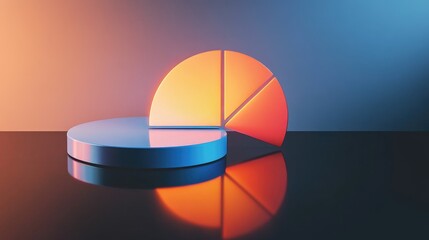 Poster - A glowing pie chart with segments separated slightly, floating over a reflective surface to represent diversified financial investments