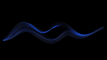 Poster - A minimalistic line graph with smooth curves in neon blue on a black background, symbolizing trends and fluctuations in data
