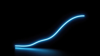 Poster - A minimalistic line graph with smooth curves in neon blue on a black background, symbolizing trends and fluctuations in data