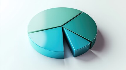 Poster - A modern pie chart in gradient blues and greens on a white surface, each segment slightly separated, representing market share distribution