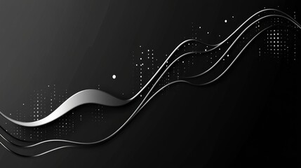 Poster - a smooth line graph in metallic silver, with ascending and descending lines on a black background, r