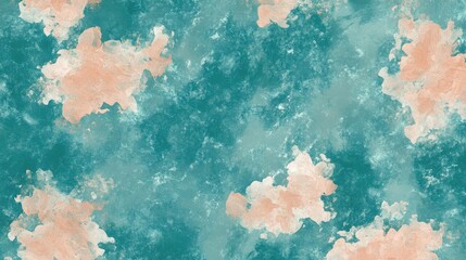 Poster - A soft-focus abstract background featuring blurred shapes and colors in shades of teal and coral, providing a dreamy and ethereal effect suitable for various artistic purposes