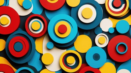 Poster - A vibrant, energy-filled abstract background with overlapping circles in bold colors like red, blue, and yellow, creating a playful and lively atmosphere for creative projects