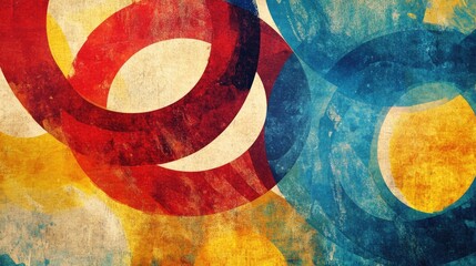 Poster - A vibrant, energy-filled abstract background with overlapping circles in bold colors like red, blue, and yellow, creating a playful and lively atmosphere for creative projects