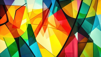 Poster - A vibrant explosion of geometric shapes in bright colors, overlapping and interplaying against a soft gradient backdrop, ideal for modern design and artistic expressions