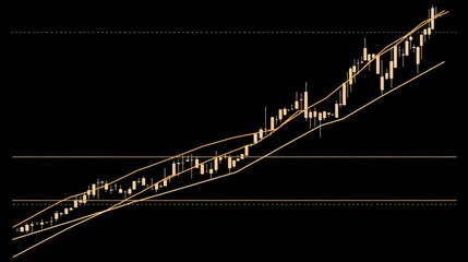 Poster - Elegant golden graph on a deep black screen, showing a positive trend line and candlestick details, symbolizing rising gold investment