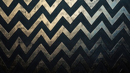 Poster - Fine zigzag lines in metallic shades, arranged in a repetitive pattern on a dark background, giving a dynamic and textured appearance