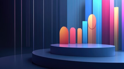 Poster - Layered D area graphs in gradient colors, stacked and overlapping to create a sense of depth and complex data representation