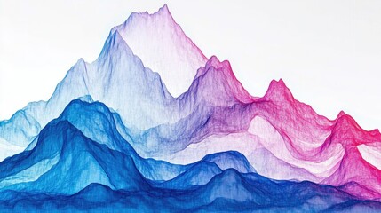 Fototapete - Layered mountain-shaped graphs in semi-transparent colors, creating depth and showcasing data trends over time