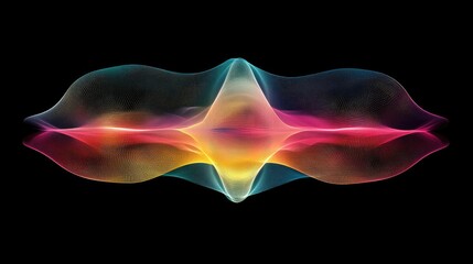 Poster - Layers of concentric wave lines in gradient colors on a black background, forming an abstract and hypnotic visual effect
