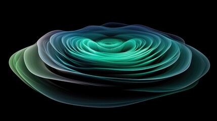 Poster - Layers of concentric wave lines in gradient colors on a black background, forming an abstract and hypnotic visual effect