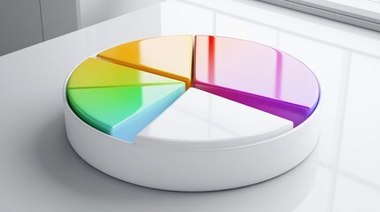 Poster - Minimalistic D pie chart with sleek, gradient segments arranged on a white surface, each piece representing a different financial asset class