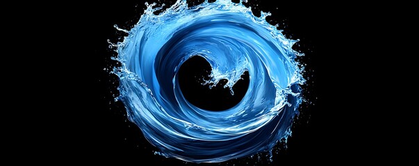 Wall Mural - A blue swirl of water, captured in a perfect splash, isolated on a Black background, showcasing its fluid and vibrant nature.