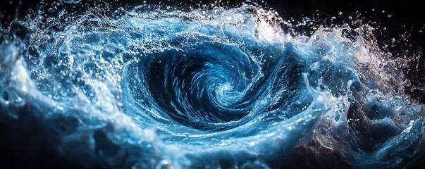 Wall Mural - A blue swirl of water, captured in a perfect splash, isolated on a Black background, showcasing its fluid and vibrant nature.
