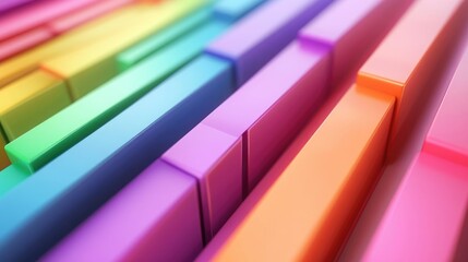 Poster - Rows of colorful, tilted D bars aligned diagonally, creating a sense of dynamic movement and depth on a minimalist backdrop