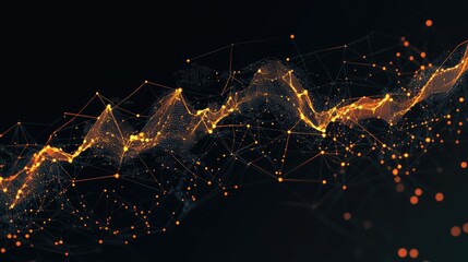 Fototapete - Stylized golden line chart with a futuristic, metallic texture, dark background showing steady price increase for gold investment themes