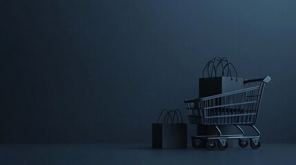 Poster - Black friday and cyber monday deals promoted with shopping bags inside a standing shopping cart