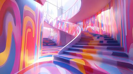 Dynamic 3d staircase art installation urban gallery visual art contemporary artistic perspective creative depth. Perspective Depth Techniques. Illustration