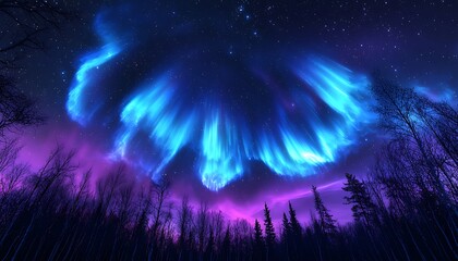 Wall Mural - a breathtaking aurora of crystal-blue particles illuminating the night sky, bursting from a deep mag