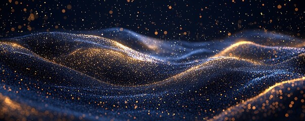 Wall Mural - a captivating abstract background with sparkling gold stars and particles against a navy blue backdr