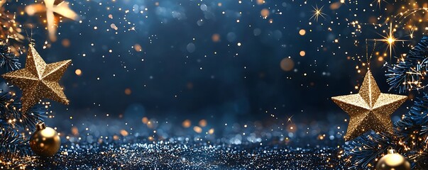 Wall Mural - a captivating abstract background with sparkling gold stars and particles against a navy blue backdr