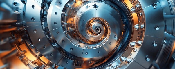 Poster - New industrial machine sparkling and radiating in engine room of factory