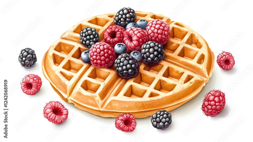 Golden Belgian waffle with crisp edges and soft texture, topped with ...