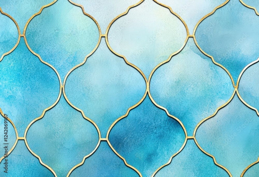 Elegant geometric pattern design with gold and blue Moroccan tiles for ...