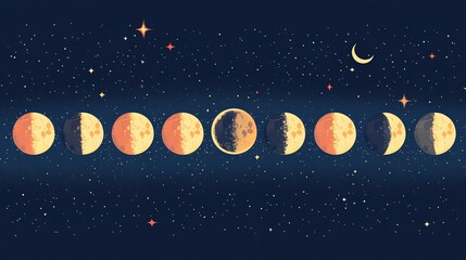 Fototapete - Stunning depiction of the various stages of the moon's cycle set against a twinkling night sky