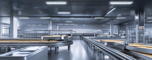 Poster - Modern factory has an unused food production line waiting to be utilized