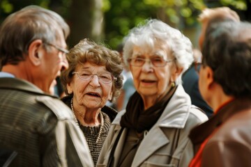 Wall Mural - Portrait of a senior woman with her friends in the background.