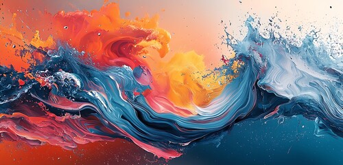 Wall Mural - a cool modern abstract design with splashing waves and vibrant colors, blending into a dynamic, ener