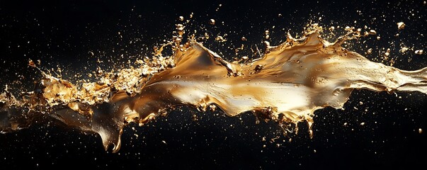 Wall Mural - a cut-out of a golden oil splash, frozen mid-motion for a luxurious, high-end effect.