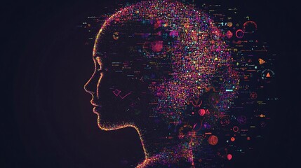 Aufkleber - Abstract image of a woman profile forming from colorful data illustrating artificial intelligence