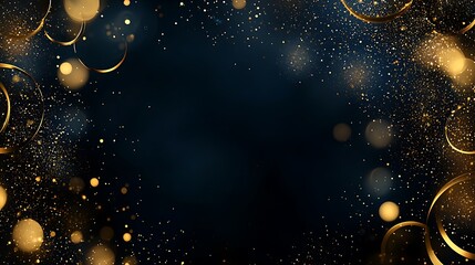 Wall Mural - a dark, moody abstract background with navy blue and gold particles, creating a shimmering christmas