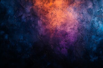 Wall Mural - a dark, moody gradient of blue, orange, purple, and black, with grainy texture to form an abstract b