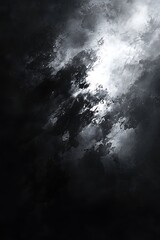 Wall Mural - a dark, noisy grainy poster background with an abstract black glowing shape, ideal for dramatic head