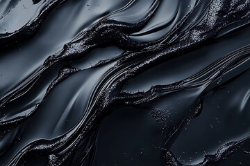 Wall Mural - A deep black liquid surface with swirls of dark water, creating an elegant, mysterious 3D background, perfect for luxury branding.
