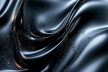 Wall Mural - A deep black liquid surface with swirls of dark water, creating an elegant, mysterious 3D background, perfect for luxury branding.