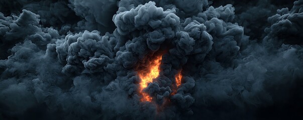 Wall Mural - a dramatic explosion of black smoke, isolated on a black background. a bold and dynamic visual for a