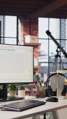 Poster - vertical video empty ai industry startup workplace leveraging machine learning technology. company o