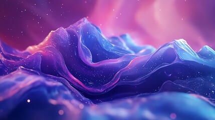 Poster - Colorful Abstract Landscape With Undulating Waves and Sparkles in a Cosmic Setting