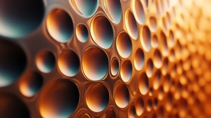 Poster - Close-up View of Textured Surface Featuring Circular Patterns of Gold and Orange Hues in Varying Sizes