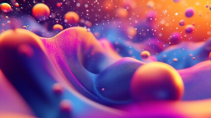 Poster - Colorful Abstract Shapes and Bubbles Create a Mesmerizing Landscape of Textures and Patterns in a Vibrant 3D Environment