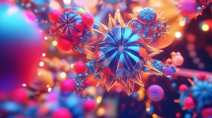 Poster - Colorful Microscopic View of Microorganisms in a Vibrant Digital Environment