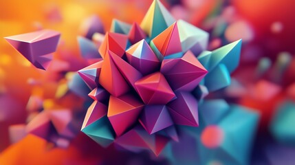 Poster - Colorful Abstract Geometric Shapes Resembling a Crystal Cluster Against a Vibrant Background at Sunset