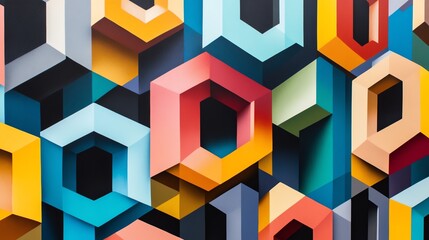 Poster - Colorful Geometric Shapes Create an Abstract Mural in a Modern Urban Setting