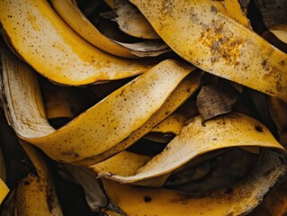 close-up view of discarded banana peels with natural brown spots and textures